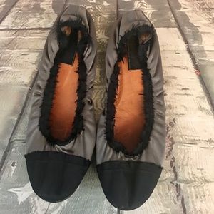 Lanvin Gray Black Satin Ballet Flats